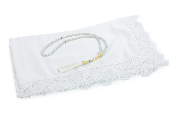 Kabe Desenli Özel Kutulu Seccade Tesbih Mevlüt Seti Beyaz - Resim 3