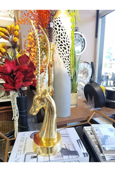 DEER HEAD GOLD 13X15X55 CM - Resim 5