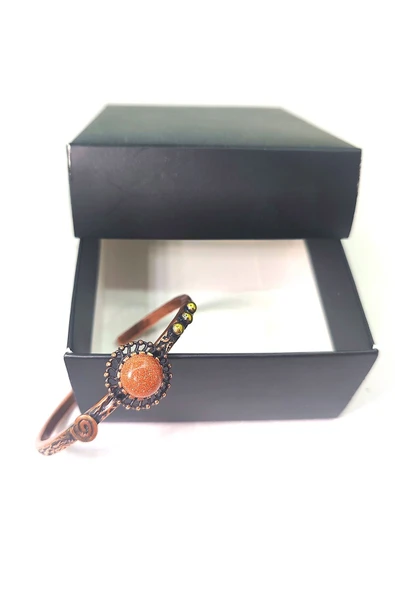 BAKIR BİLEKLİK, EL İŞÇİLİĞİ, ÖLÇÜSÜ AYARLANABİLİR DOĞALTAŞLI KADIN SAF BAKIR BİLEKLİK - Resim 3