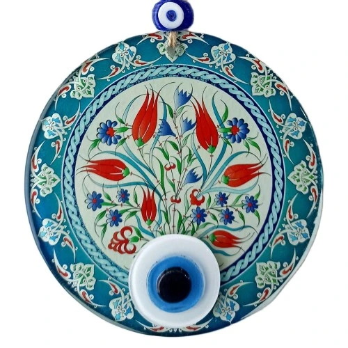 Nazar Boncuklu Lale Desenli Füzyon Cam Duvar Süsü ürün görseli 1