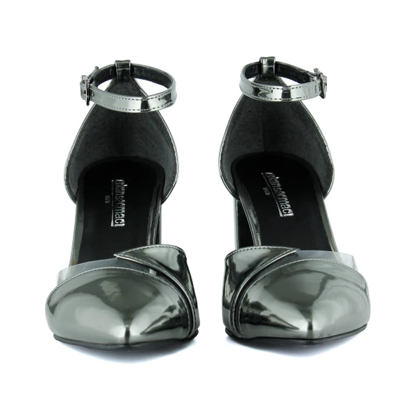 Erkan Saçmacı Aurora Platin Ayna Şeffaf Tasarım Sivri Burun Kalın Topuklu Klasik Ayakkabı - Resim 4