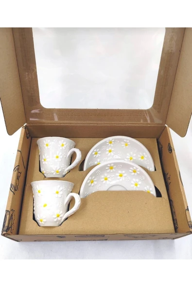 EL YAPIMI PAPATYA DESENLİ 2'Lİ FİNCAN TAKIMI - Resim 3