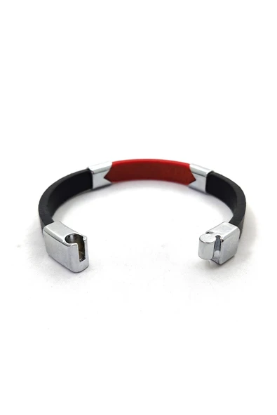 UNİSEX MIKNATIS KİLİTLİ SARI KIRMIZI DERİ BİLEKLİK - Resim 3