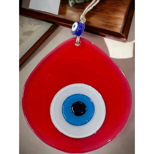 Orta Boy Şeffaf Kırmızı Damla Desen Nazar Boncuklu Duvar Dekoru Cam Duvar Süsü - Resim 4