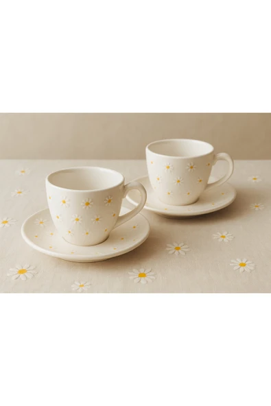 EL YAPIMI PAPATYA DESENLİ 2'Lİ FİNCAN TAKIMI - Resim 2