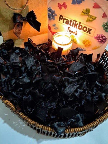 Pratikbox Fiyonk / Saten 2cm'lik / Hediyelik / Süsleme / Siyah Renk / 50 Adet ürün görseli 1