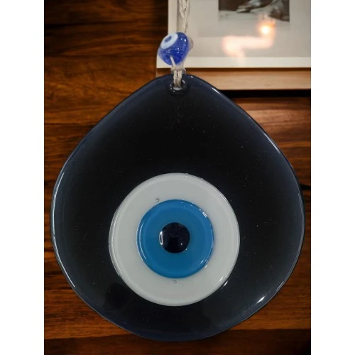 Mavi Nazar Boncuklu Siyah Renk Nazar Boncuklu Damla Desen El Yapımı Duvar Süsü - Resim 2