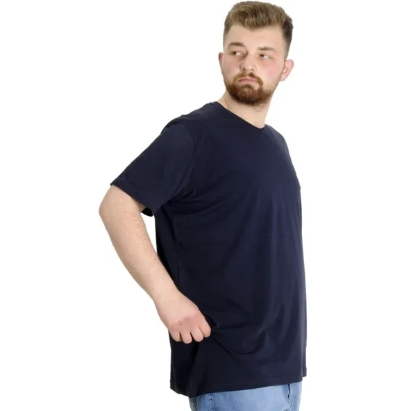Büyük Beden T-Shirt V Yaka Likralı 20150 Lacivert - Resim 3
