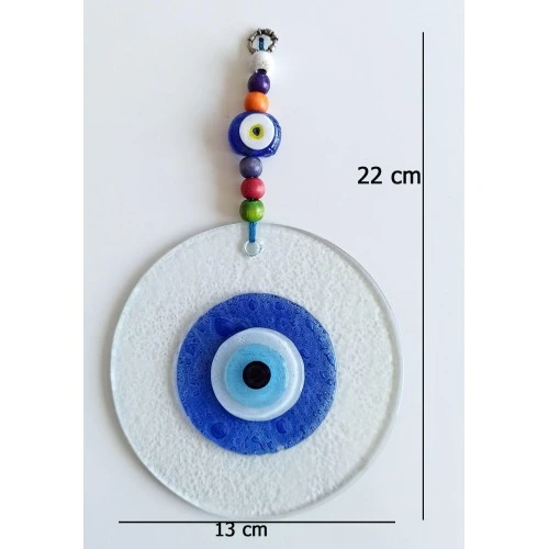 Mavi Nazar Boncuklu El Yapımı Şeffaf Cam Duvar Süsü - Resim 2