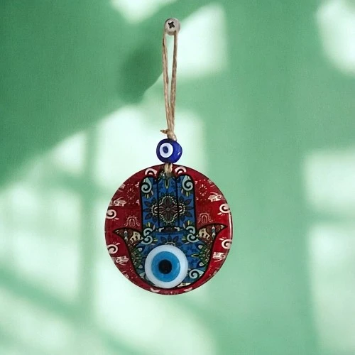 Fatma Ana Bereket Eli Desenli Nazar Boncuklu Duvar Süsü 10 Cm Cam Duvar Süsü - Resim 2
