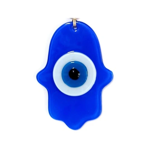 Nazar Boncuklu Mavi Renk Fatma Ana Bereket Eli Cam Duvar Süsü ürün görseli 1