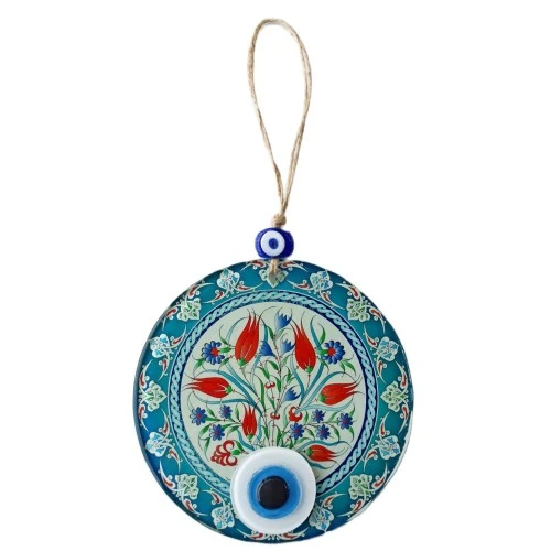 Nazar Boncuklu Lale Desenli Füzyon Cam Duvar Süsü - Resim 2