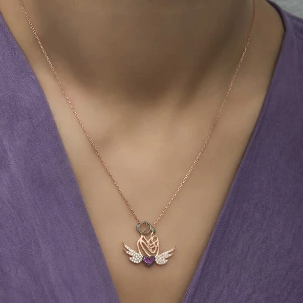 Gümüş Rose Kalpli Anne Ve Çocuk Kolye - Resim 5