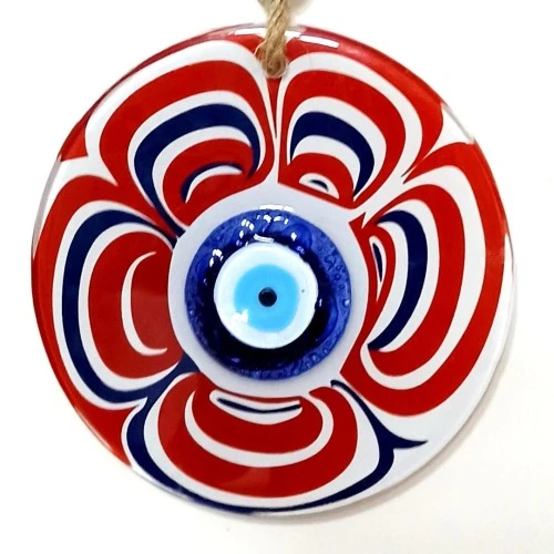Cam Nazar Boncuklu Kırmızı Şeker Modelli Duvar Süsü - Resim 2