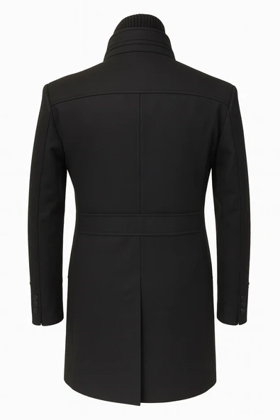 Erkek Slim Fit Kaşe Kaban – Çıkarılabilir Ribanalı Fermuarlı Yaka, S–XXL - Resim 3