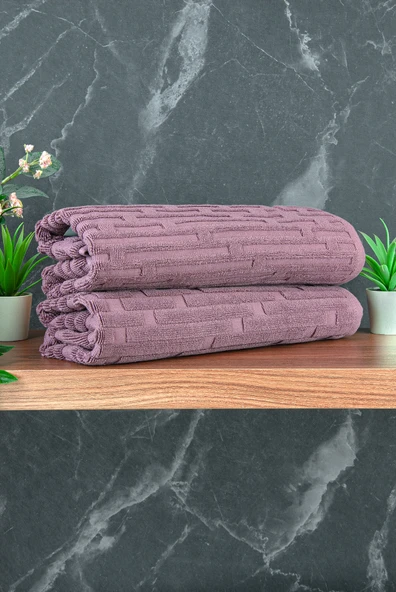 Tuğla Desenli 2li Ayak Havlusu - 50x70 cm - Su Emici Banyo Paspası Seti - Bordo - Resim 3