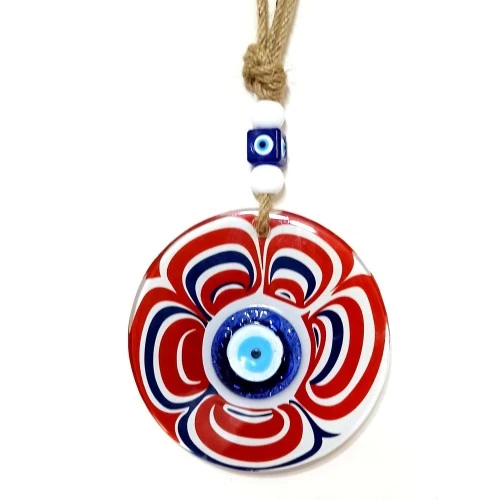 Cam Nazar Boncuklu Kırmızı Şeker Modelli Duvar Süsü - Resim 3