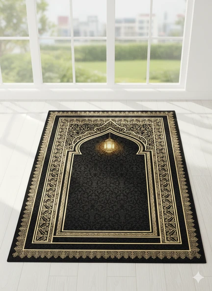 Siyah Seccade ve Namazlık Dijital Baskılı Yumuşak Diz Acıtmaz - Resim 5