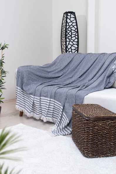 Valoroso Tekstil Pamuklu Püsküllü Elmas Desenli Koltuk Örtüsü 170X210 cm | Dekoratif Kanepe, Yatak ve Tv Örtüsü - Resim 10