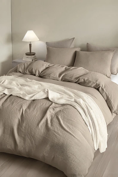 Valoroso Tekstil %100 Pamuk Müslin Nevresim Takımı Lastikli Çarşaflı 2 Yastık Kılıflı Çift Kişilik - Resim 4