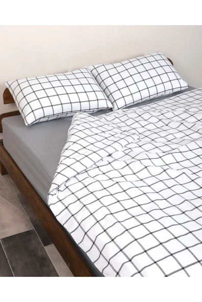 Valoroso Tekstil Kare Desenli Çift Kişilik Nevresim Seti 200x220 cm (Çarşafsız) - Resim 8