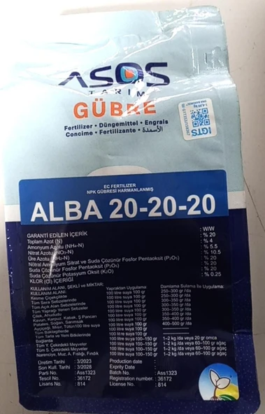 ASOS TARIM – ALBA 20-20-20 - 1 Kg - Genel Amaçlı NPK Gübresi ürün görseli 1