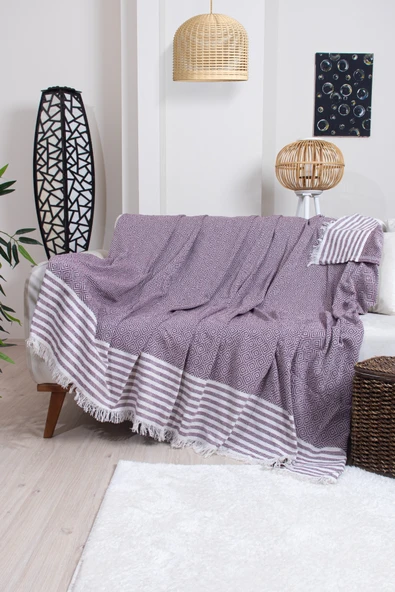 Valoroso Tekstil Pamuklu Püsküllü Elmas Desenli Koltuk Örtüsü 170X210 cm | Dekoratif Kanepe, Yatak ve Tv Örtüsü ürün görseli 1