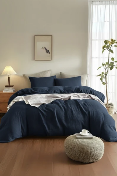 Valoroso Tekstil %100 Pamuk Müslin Nevresim Takımı Lastikli Çarşaflı 2 Yastık Kılıflı Çift Kişilik ürün görseli 1