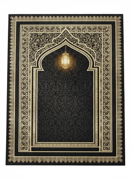 Siyah Seccade ve Namazlık Dijital Baskılı Yumuşak Diz Acıtmaz ürün görseli 1