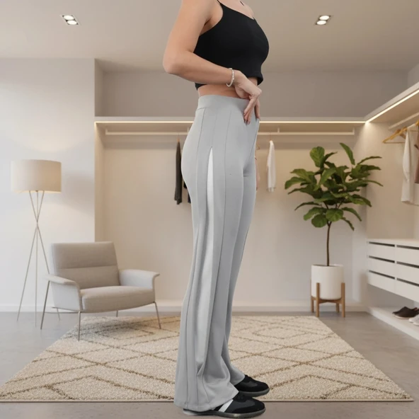 BİÇOMİ Yandan katlamalı pantolon Gri - Resim 2