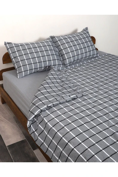 Valoroso Tekstil Kare Desenli Tek Kişilik Nevresim Seti 160x220 cm (Çarşafsız) - Resim 2