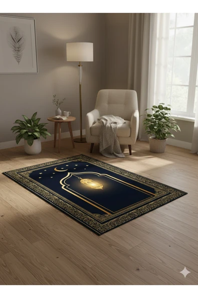 Gold Hilal Seccade Kaymaz Taban Yumuşak Lüks Namazlık Hediyelik - Resim 4