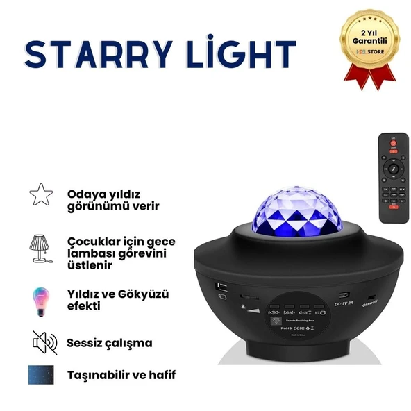 Starry Light Yıldızlı Atmosfer Işık Projektörü – Çok Renkli Gökyüzü Efekti, Ay ve Nebula Yansıtma, Uzaktan Kumandalı Ortam Gece Lambası ürün görseli 1
