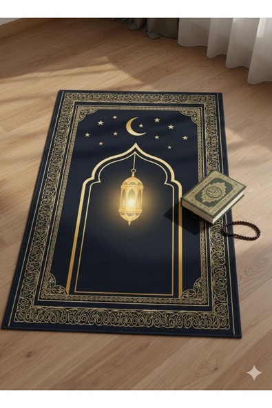 Gold Hilal Seccade Kaymaz Taban Yumuşak Lüks Namazlık Hediyelik - Resim 3