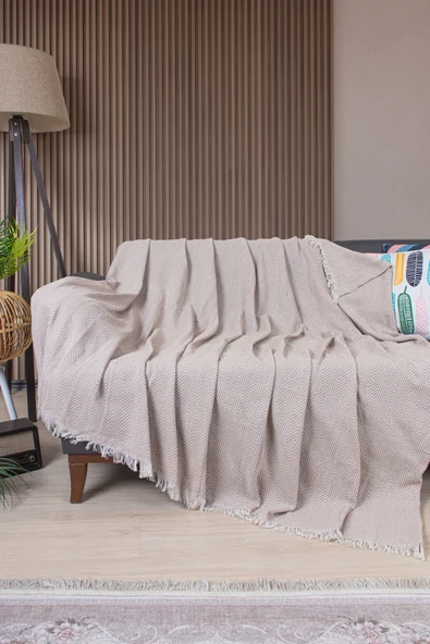 Valoroso Tekstil Pamuklu Zikzak Desenli Püsküllü Koltuk Örtüsü 170X210 cm | Dekoratif ve Çok Amaçlı - Resim 11