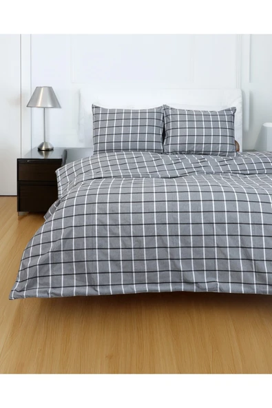 Valoroso Tekstil Kare Desenli Çift Kişilik Nevresim Seti 200x220 cm (Çarşafsız) ürün görseli 1