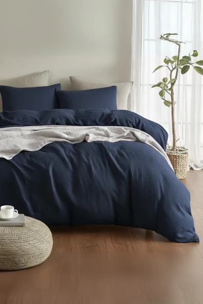 Valoroso Tekstil %100 Pamuk Müslin Nevresim Takımı Lastikli Çarşaflı 2 Yastık Kılıflı Çift Kişilik - Resim 2