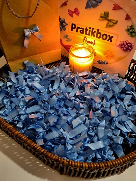 Pratikbox Mini Fiyonk / Saten 1cm'lik / Hediyelik / Süsleme / Mavi Renk / 50 Adet ürün görseli 1