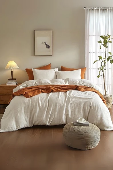 Valoroso Tekstil %100 Pamuk Müslin Nevresim Takımı Lastikli Çarşaflı 2 Yastık Kılıflı Çift Kişilik - Resim 9