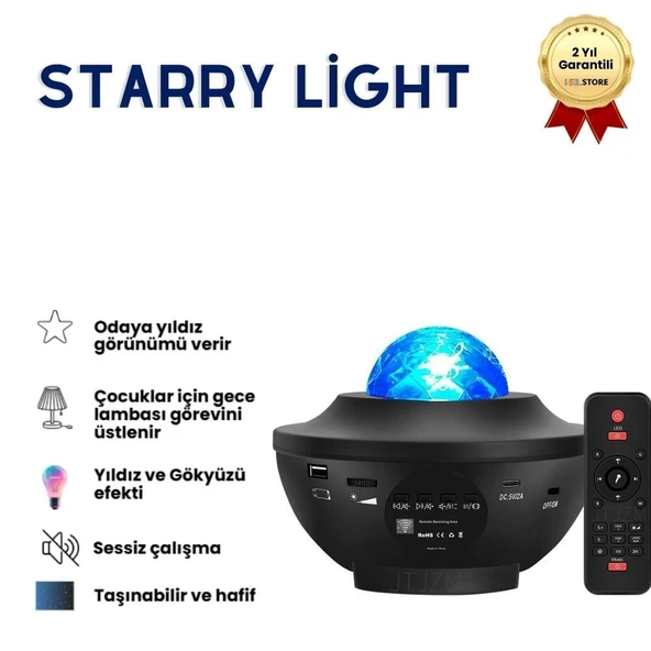Starry Light Yıldızlı Atmosfer Işık Projektörü – Çok Renkli Gökyüzü Efekti, Ay ve Nebula Yansıtma, Uzaktan Kumandalı Ortam Gece Lambası ürün görseli 1