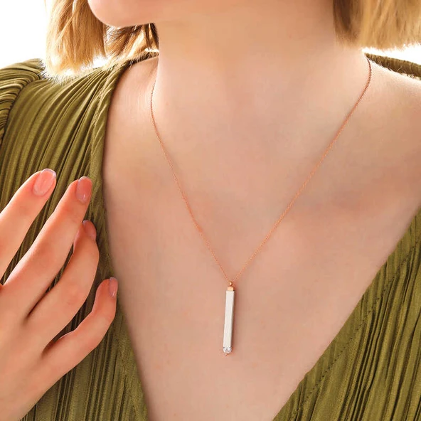 Gümüş Rose İsim Yazılabilen Açılır Çubuk Kadın Kolye - Resim 2