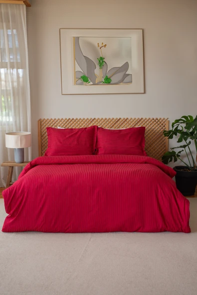 Valoroso Tekstil Çizgili Saten Çift Kişilik Nevresim Takımı - Resim 11