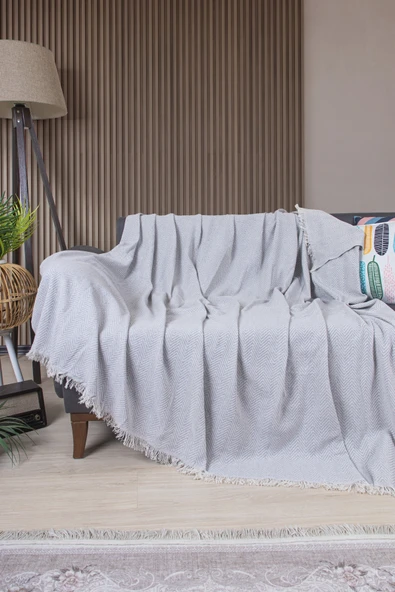 Valoroso Tekstil Pamuklu Zikzak Desenli Püsküllü Koltuk Örtüsü 170X210 cm | Dekoratif ve Çok Amaçlı - Resim 9