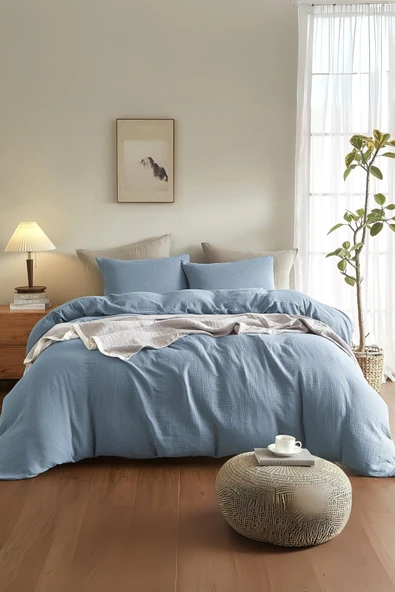 Valoroso Tekstil %100 Pamuk Müslin Nevresim Takımı Lastikli Çarşaflı 2 Yastık Kılıflı Çift Kişilik - Resim 8