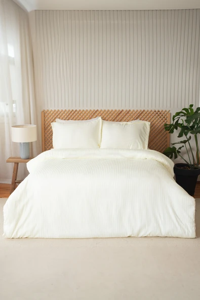 Valoroso Tekstil Çizgili Saten Çift Kişilik Nevresim Takımı - Resim 9