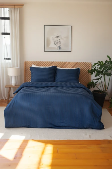 Valoroso Tekstil Çizgili Saten Çift Kişilik Nevresim Takımı - Resim 5