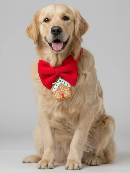 Ginger Home Köpek Papyon Tasması | Kırmızı Fiyonk Boyun Aksesuarı | Noel Temalı Köpek Süsü | Orta ve Büyük Irklar İçin ürün görseli 1