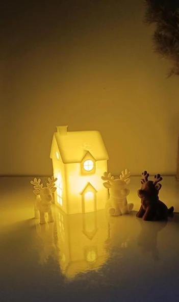 Kış Evleri Mini Geyik Mumluk Noel Yılbaşı Süsü Dekoratif Biblo Tealight Mumluk Seti Mumlar Dahildir - Resim 5