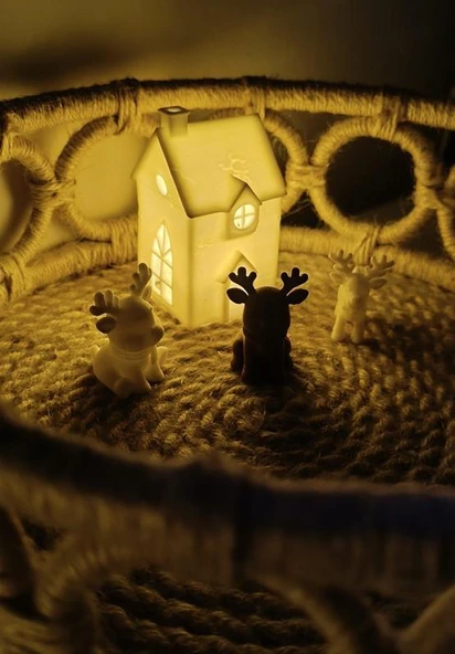 Kış Evleri Mini Geyik Mumluk Noel Yılbaşı Süsü Dekoratif Biblo Tealight Mumluk Seti Mumlar Dahildir - Resim 3