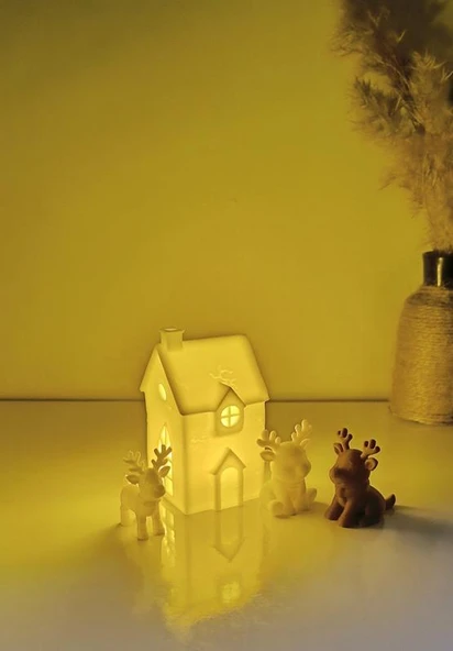 Kış Evleri Mini Geyik Mumluk Noel Yılbaşı Süsü Dekoratif Biblo Tealight Mumluk Seti Mumlar Dahildir ürün görseli 1